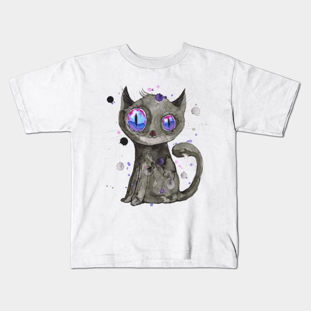 Black cute kitten Kids T-Shirt by Bwiselizzy